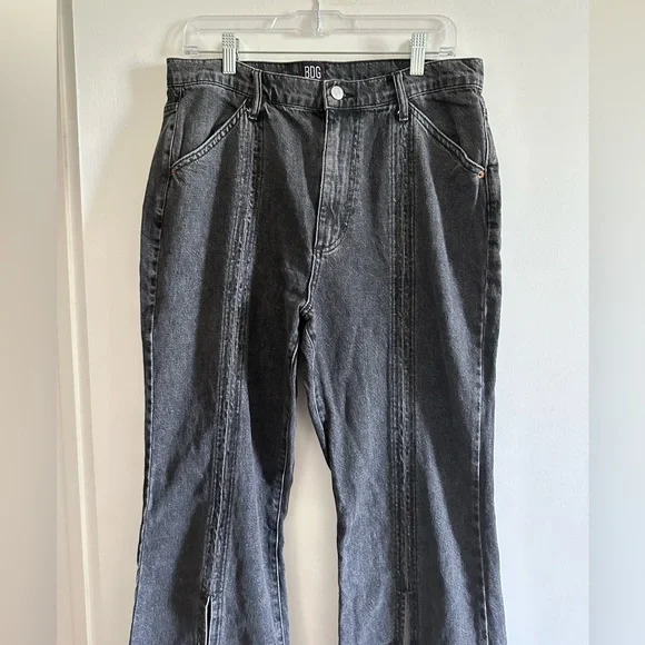 Urban Outfitters BDG Washed Black Denim Tati High Waisted Slit Flare Jean - Picture 10 of 13